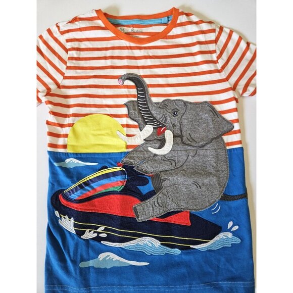 Mini Boden 8-9 Applique SS Summer Elephant Jetski Tee Top T-Shirt - Picture 2 of 2